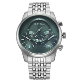 Titan Micromotors Analog Men's Watch with Independent Hour, Minute and 2nd Sub-Dial with Green Dial and Stainless Steel Strap, 90179SM01